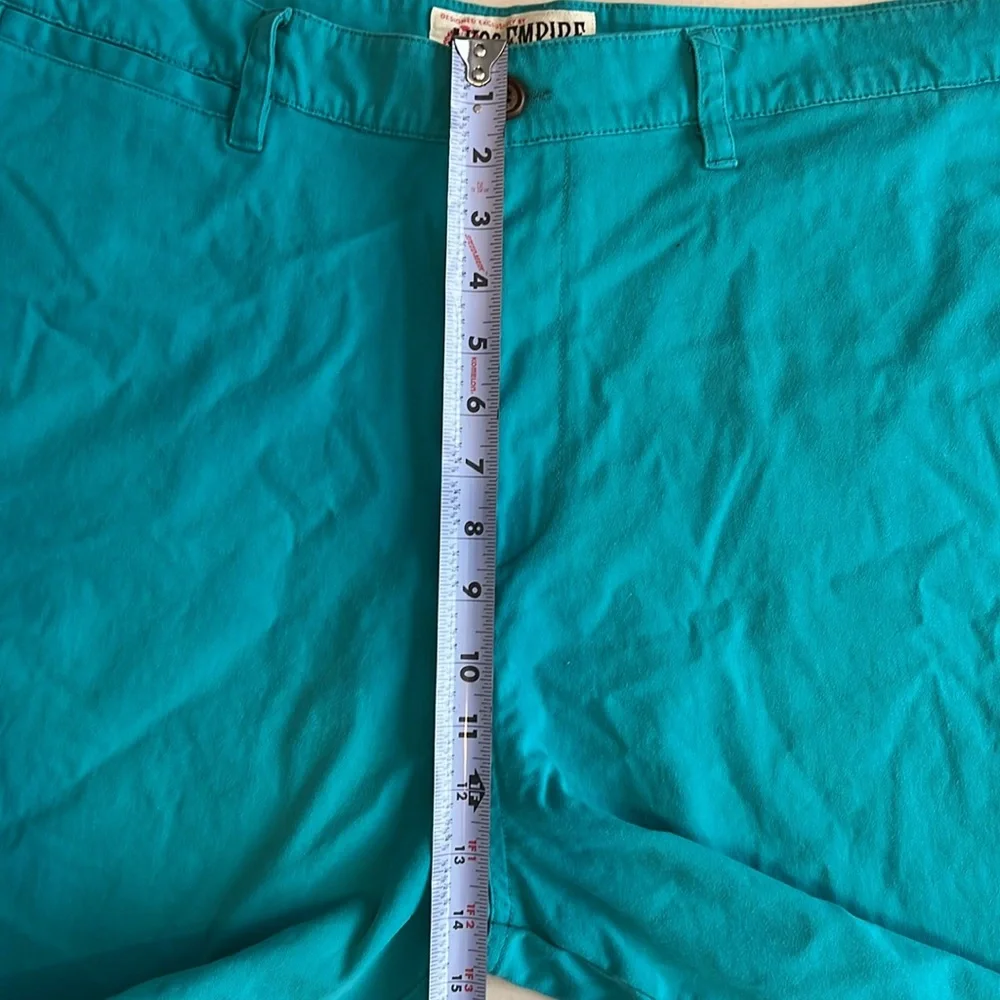 🧵42W 9” Inseam — Men's Teal Akoo Shorts | Raw Hem | Zipper & Button Closure